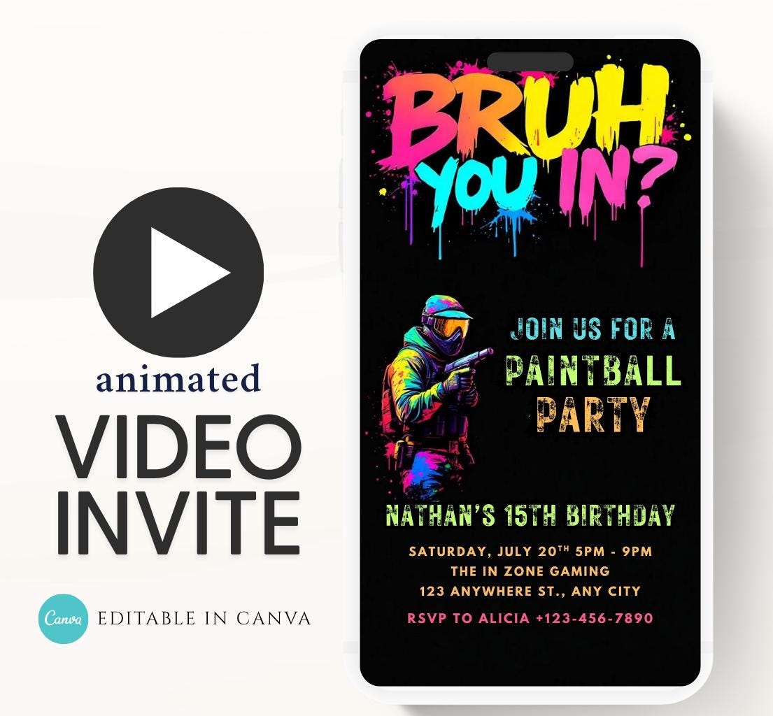 Bruh Paintball Birthday Invitation, Video Paintball Party Invitation, Boy Paintball Invite, Bruh You In Paintball Bruh Invitation-2