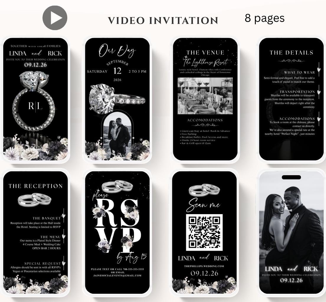 Animated Wedding invitation, Wedding Black and white invitation, wedding invitation template, Video Wedding invite, wedding invite-2