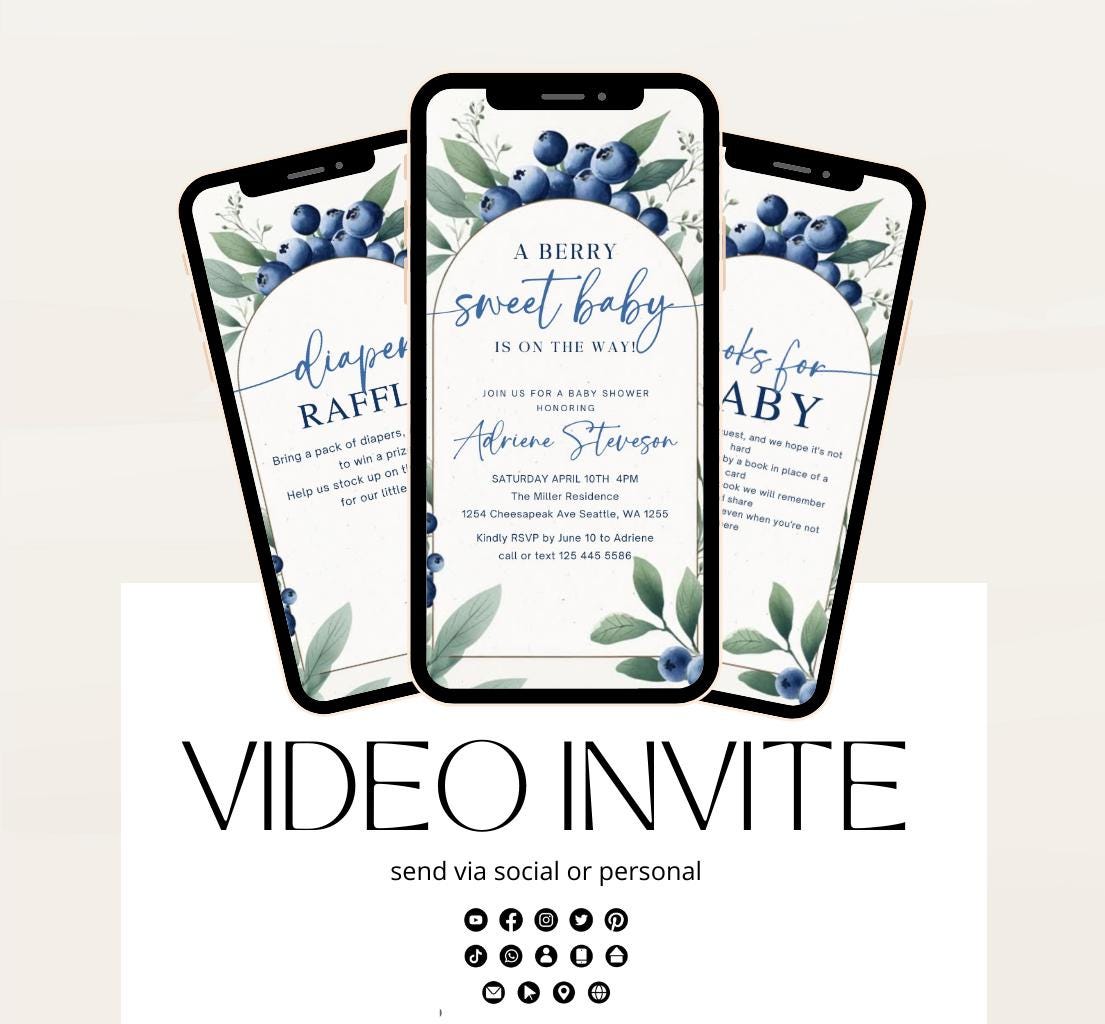 Blueberry Baby Shower Invitation, A Sweet Berry Baby Shower Invite, Video blueberry baby shower invitation, animated berry sweet invite-1