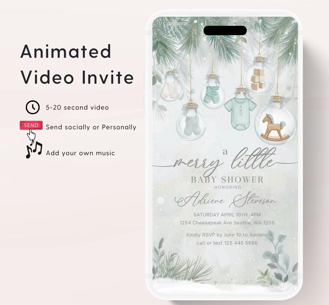 Winter Baby Shower Invitation Video, Merry Little Baby Shower Invite, Christmas baby shower invitation, winter baby invitation-9