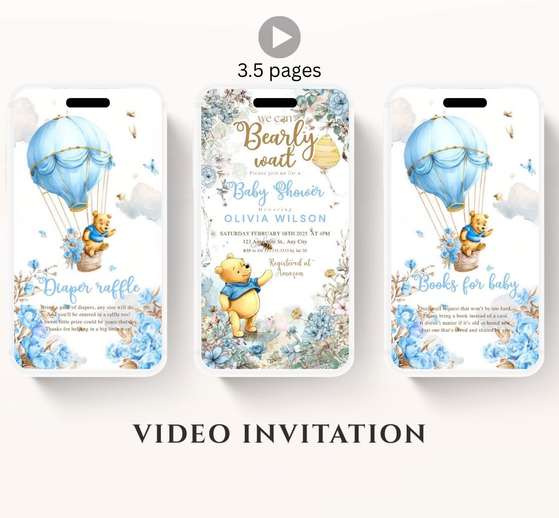 Winnie The Pooh Invitation, Boy Winnie The Pooh Baby Shower Invitations, Winnie The Pooh Invitations Video invitation, Winnie baby shower-18