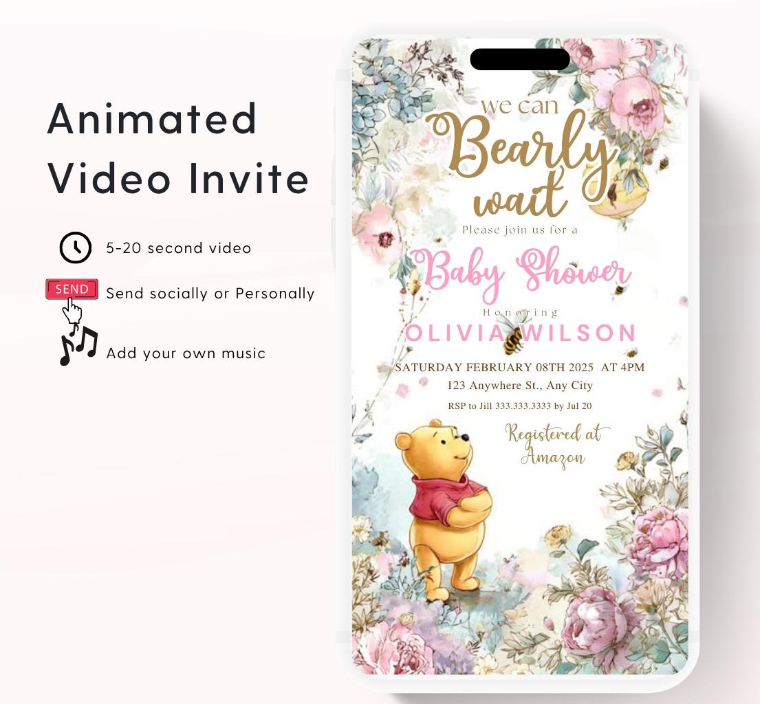 Winnie The Pooh Invitation, Winnie The Pooh Baby Shower Invitations, Winnie The Pooh Invitations Video invitation, Winnie baby shower-11