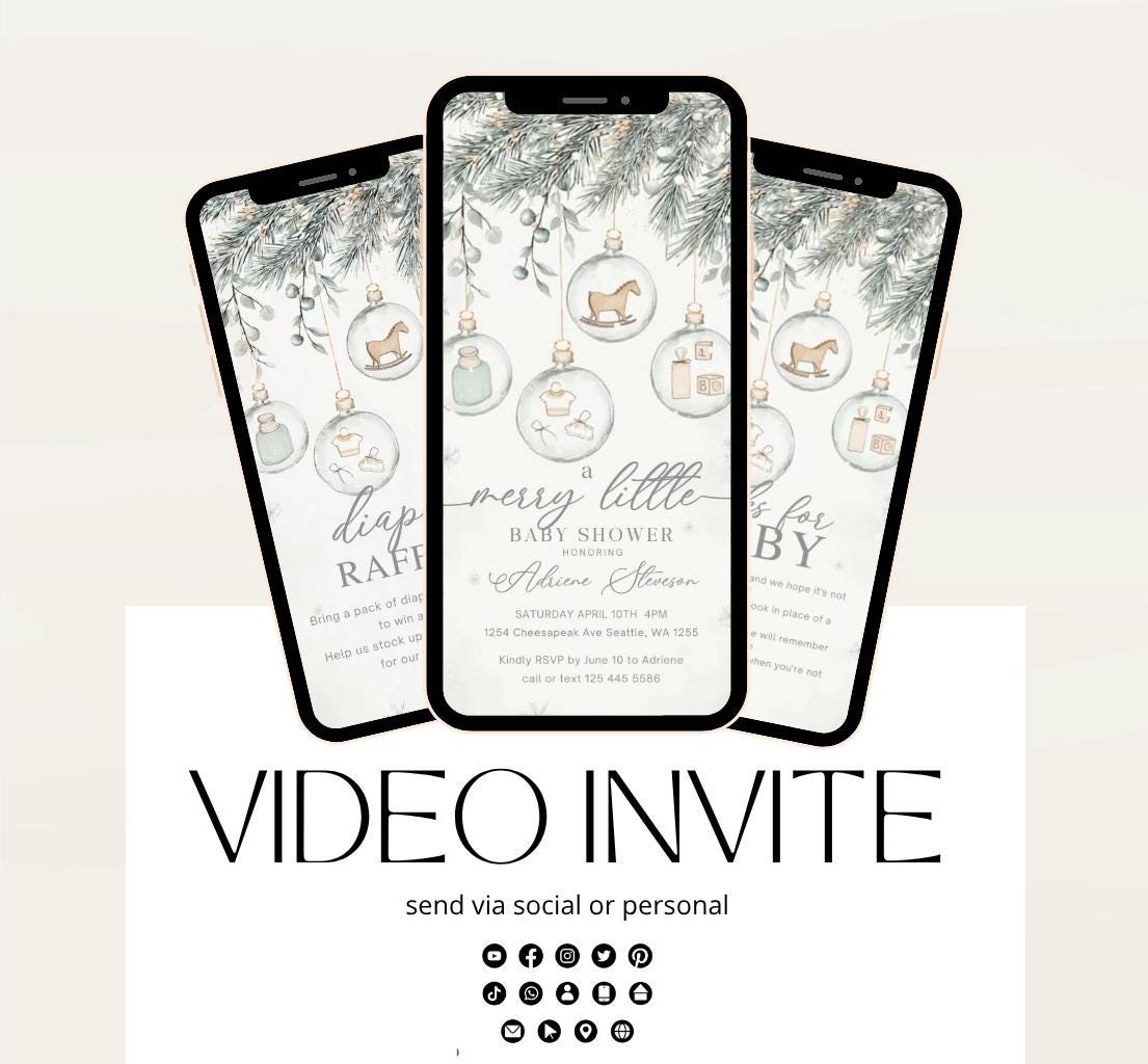 Winter Baby Shower Invitation Video, Merry Little Baby Shower Invite, Christmas baby shower invitation, winter baby invitation-8