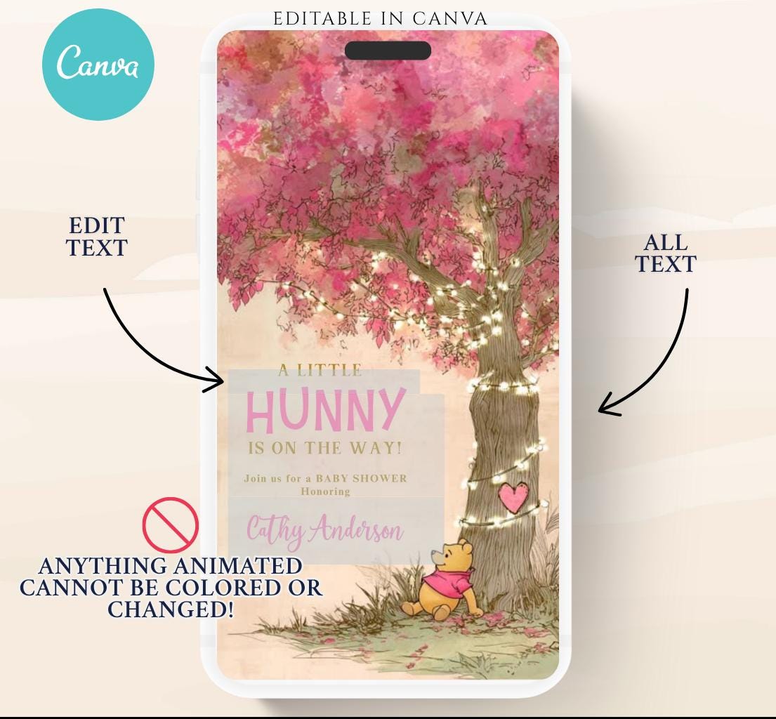 Pink Winnie Tree Invitation, Winnie The Pooh Baby Shower Invitations, Winnie The Pooh Invitations Video invitation, Winnie baby shower-22