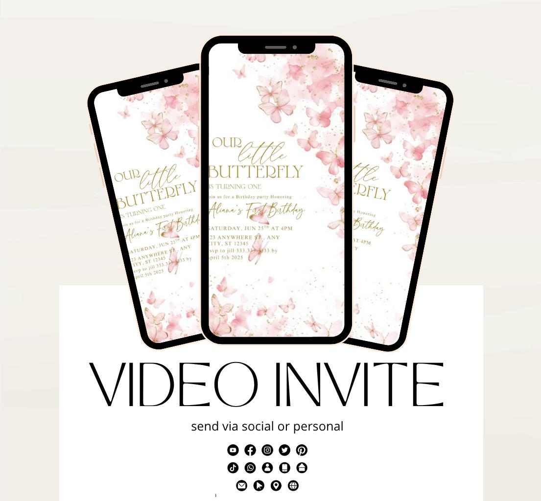 Butterfly Birthday Invitation, Floral Butterfly Invitation, Whimsical Floral Butterfly, Floral Butterfly Garden, Animated-2