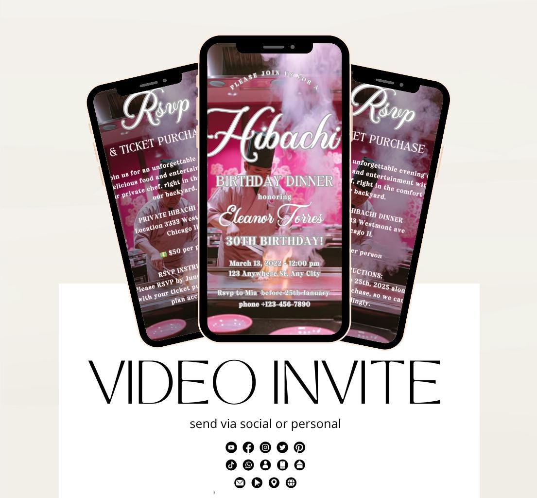 Hibachi Dinner Party Invite Template Invitation Birthday, Graduation, Retirement, Bachelor Celebration Hibachi Animated Invitation-4