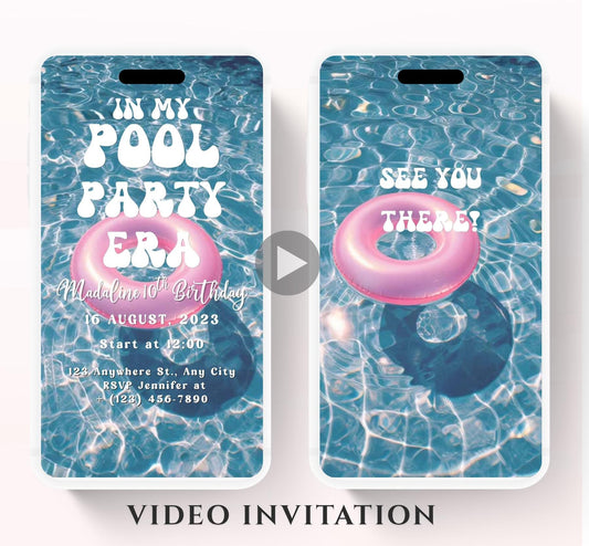Pool party birthday invitation, pool party digital invitation, summer party invitation, birthday invitation, Pool invitation-6