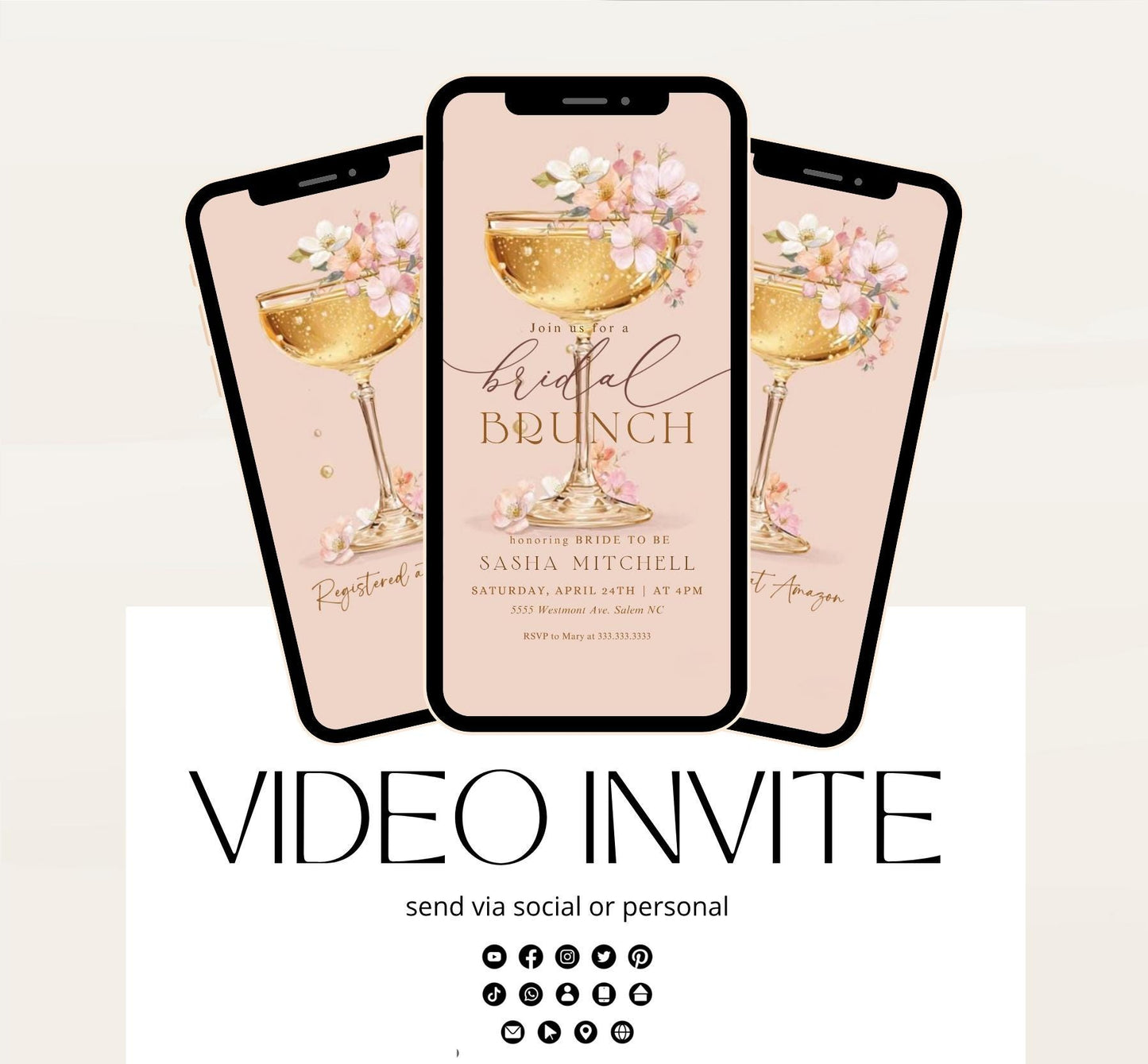 Brunch and Bubbly Bridal Shower Invitation Video, Champagne Shower Invite, Blush Bridal Shower Invitation, Brunch Invite-3