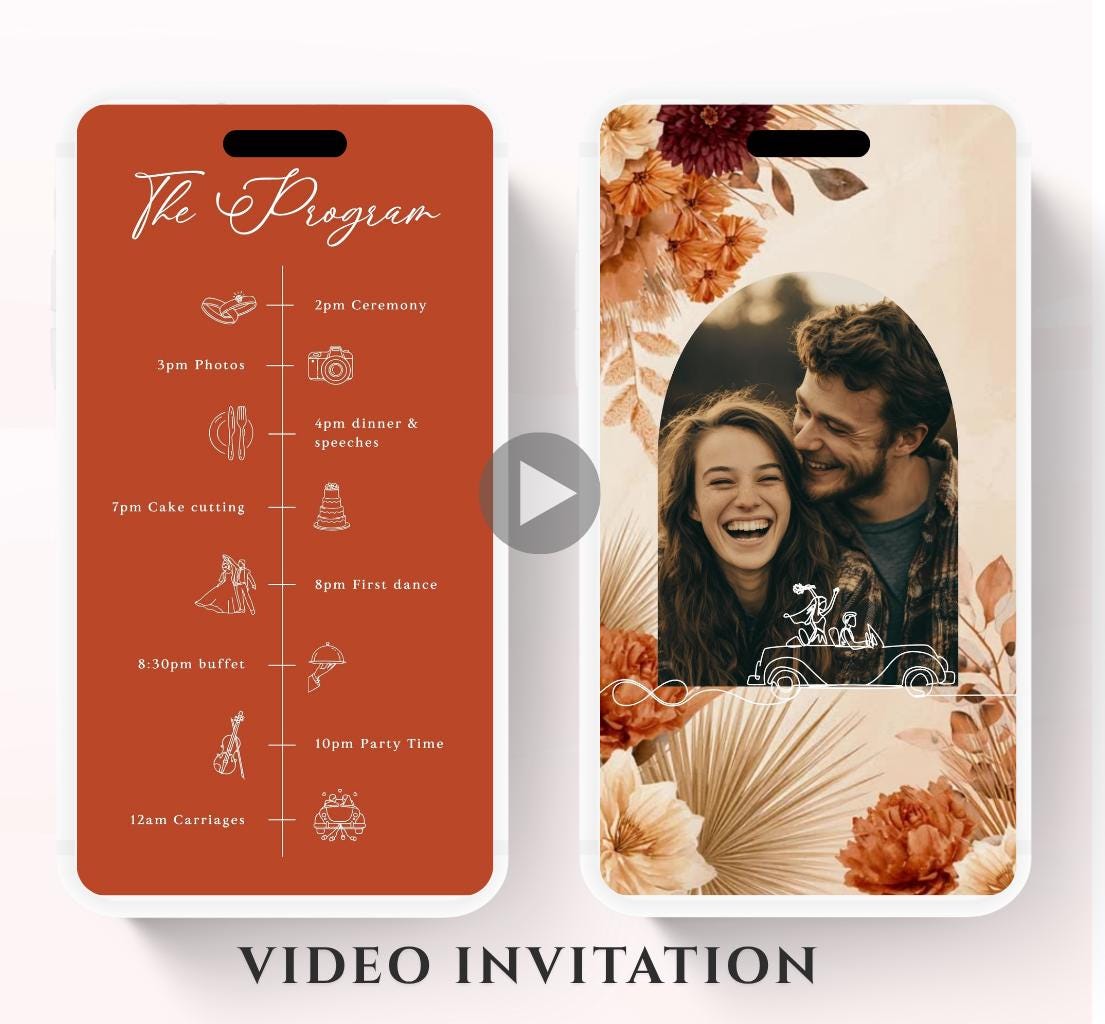 Animated Wedding invitation, Wedding Boho Terracotta Pampas invitation, wedding invitation template, Video Wedding invite, wedding invite-9