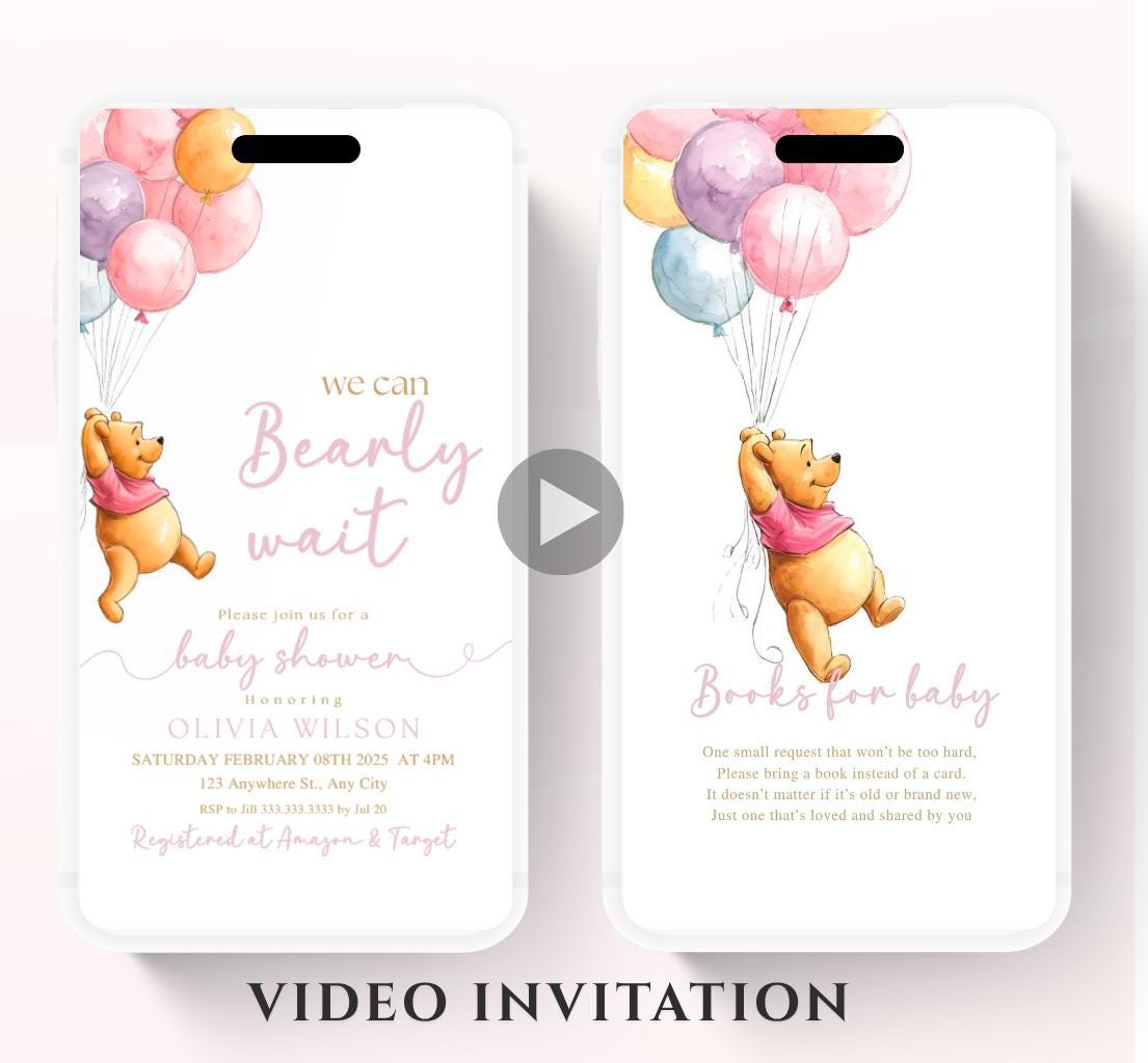 Winnie The Pooh Invitation, Winnie The Pooh Baby Shower Invitations, Winnie The Pooh Invitations Video invitation, Winnie baby shower-12
