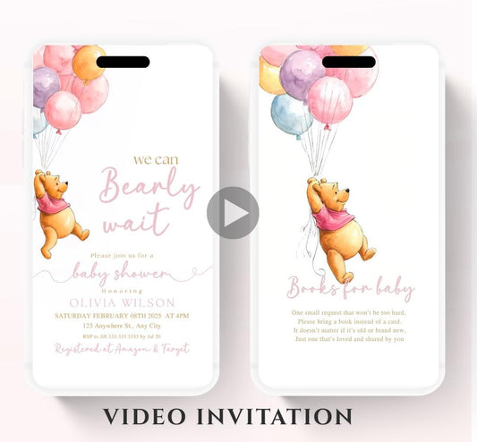 Winnie The Pooh Invitation, Winnie The Pooh Baby Shower Invitations, Winnie The Pooh Invitations Video invitation, Winnie baby shower-12