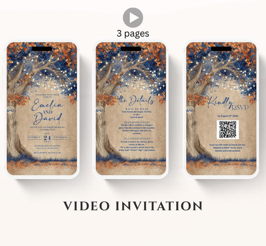 Blue Fall Love Tree Autumn Wedding invitation, Wedding invitation, wedding invitation template, Video Wedding invite, wedding invite-18