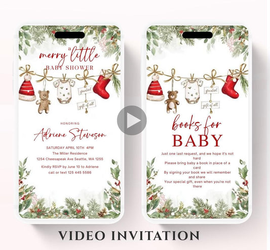 Winter Baby Shower Invitation Video, Merry Little Baby Shower Invite, Christmas baby shower invitation, winter baby invitation-5
