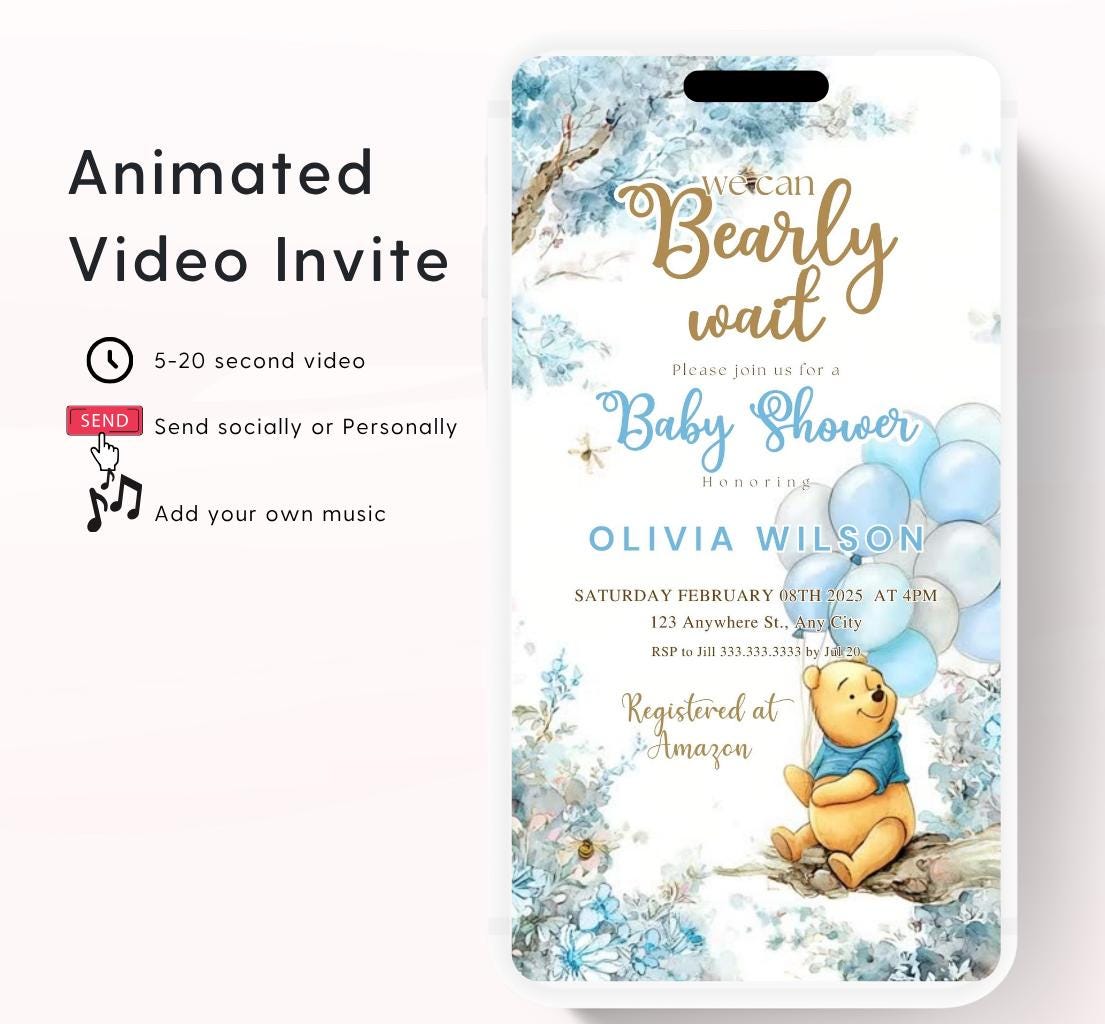 Winnie The Pooh Invitation, Winnie The Pooh Baby Shower Invitations, Winnie The Pooh Invitations Video invitation, Winnie baby shower-15b