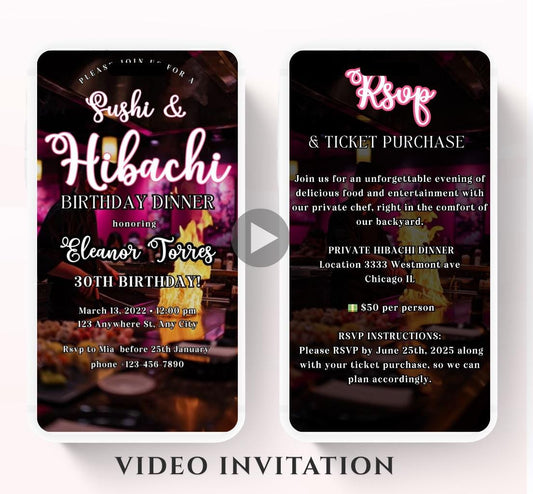 Hibachi Dinner Party Invite Template Invitation Birthday, Graduation, Retirement, Bachelor Celebration Hibachi Animated Invitation-3