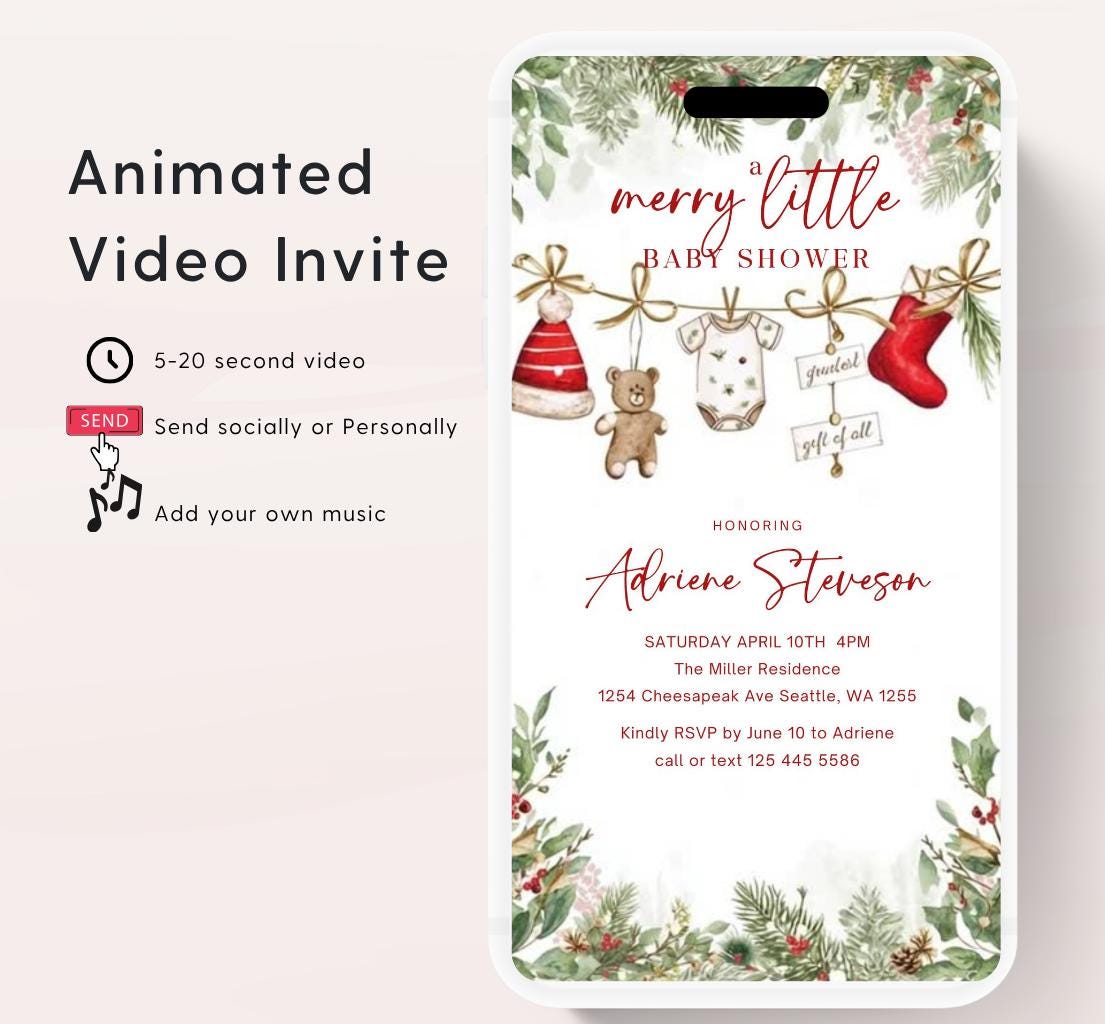 Winter Baby Shower Invitation Video, Merry Little Baby Shower Invite, Christmas baby shower invitation, winter baby invitation-5