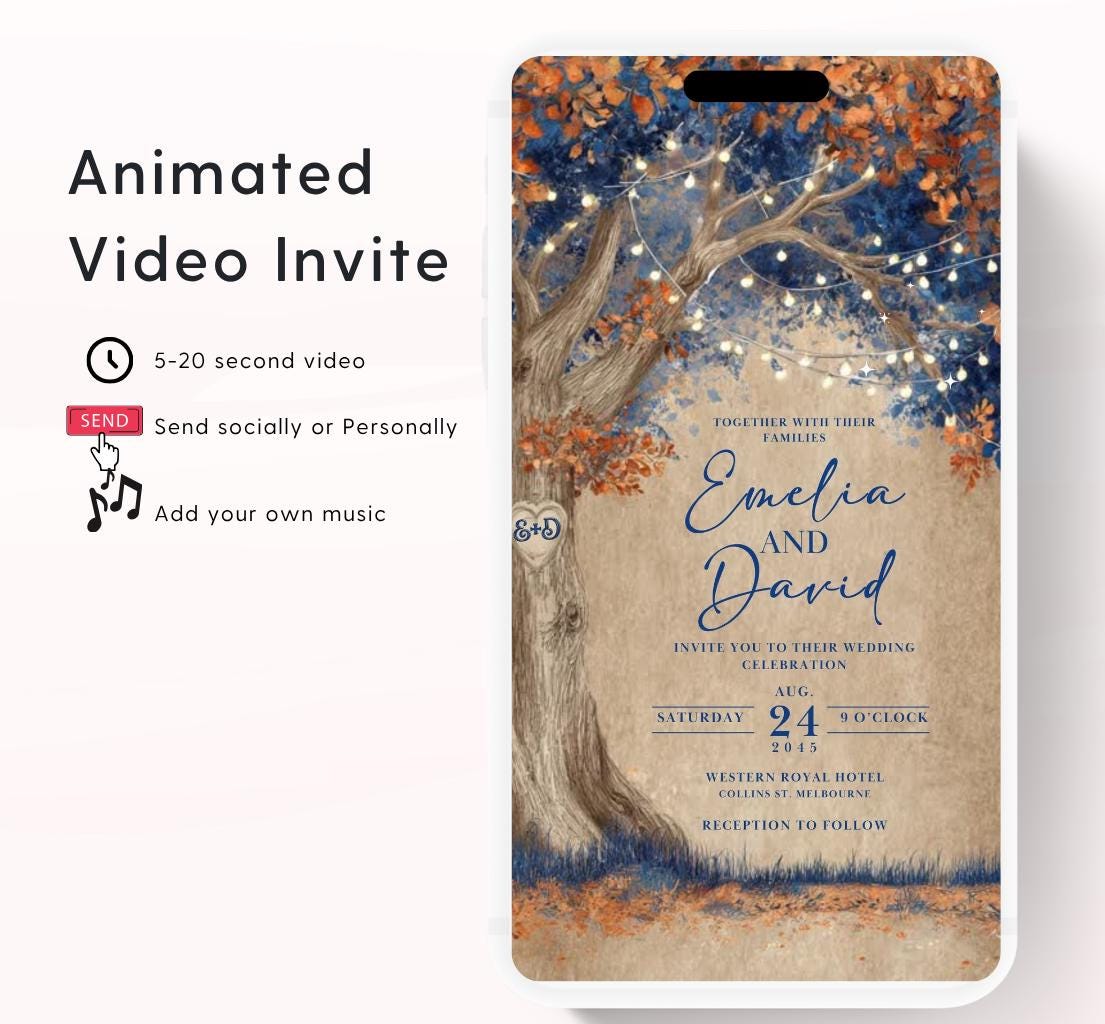 Blue Fall Love Tree Autumn Wedding invitation, Wedding invitation, wedding invitation template, Video Wedding invite, wedding invite-18
