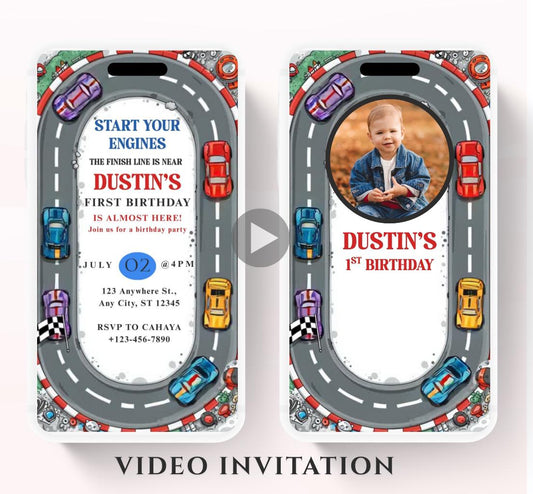 Race car Fast One Birthday Invitation, Video Race Car Birthday Invite, Editable 1st Birthday Boy Party Invitation First Birthday-1
