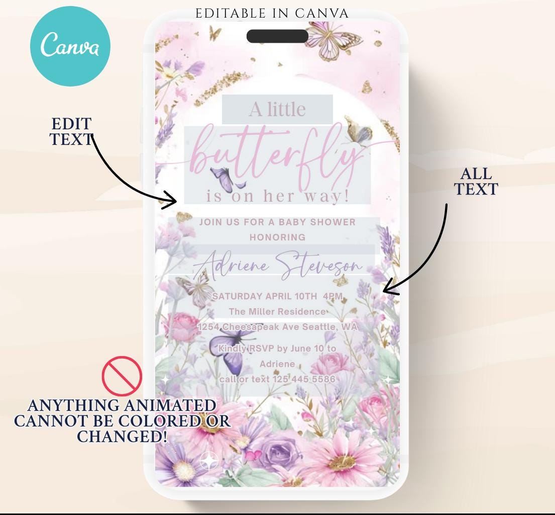 Butterfly Baby Shower Invitation animated, video Baby Shower Butterflies Invitation Enchanted Baby Shower invite Pink Butterflies-2