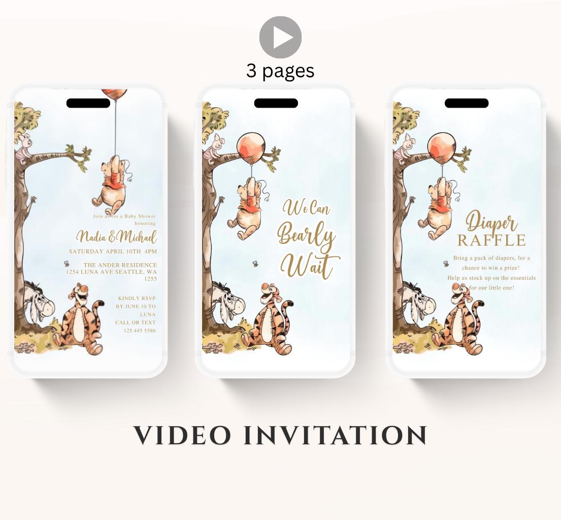 Winnie The Pooh Invitation, Winnie The Pooh Baby Shower Invitations, Winnie The Pooh Invitations Video invitation, Winnie baby shower-13