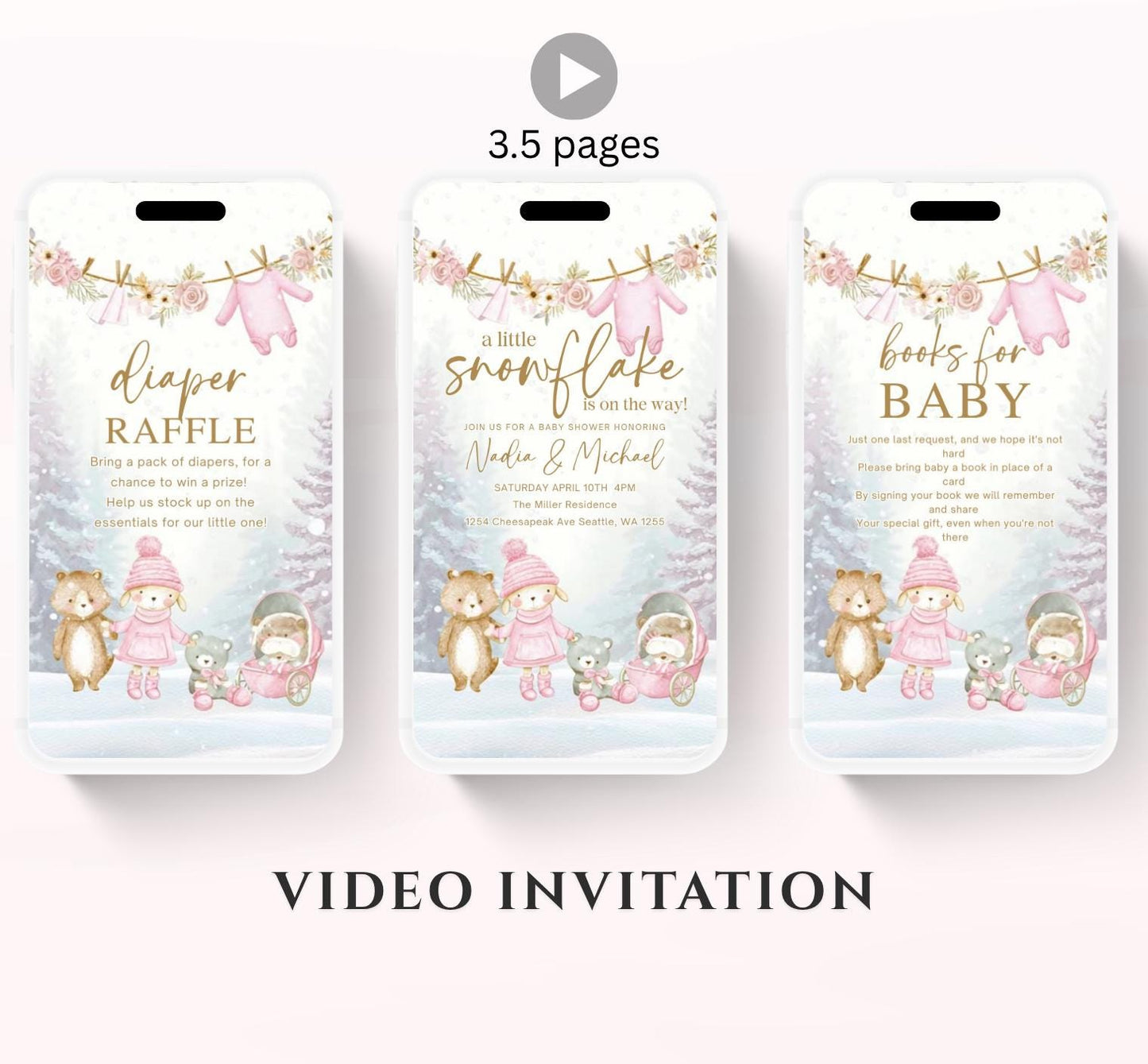 Winter woodland baby shower invitation, Winter baby invitation, Little snowflake, Baby its cold outside, baby shower invitation- Animated 6