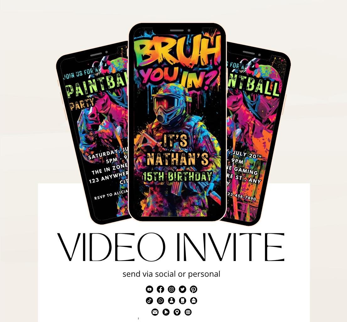 Bruh Paintball Birthday Invitation, Video Paintball Party Invitation, Boy Paintball Invite, Bruh You In Paintball Bruh Invitation-1
