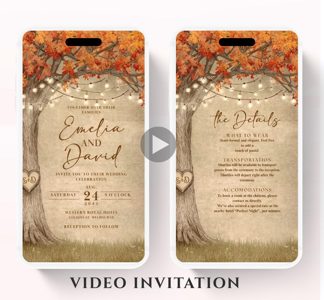 Fall Love Tree Autumn Wedding invitation, Wedding invitation, wedding invitation template, Video Wedding invite, wedding invite-17