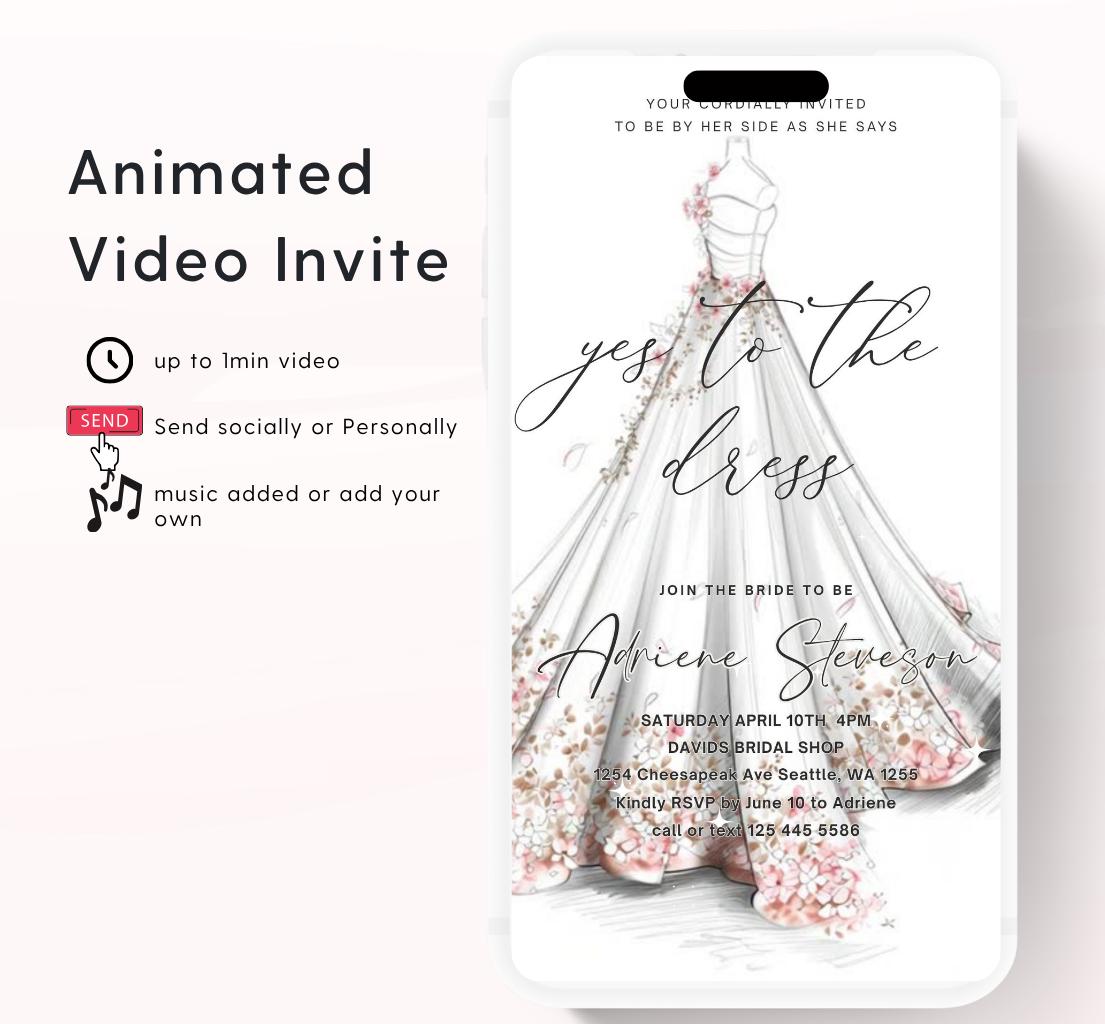 Wedding Dress Shopping mobile editable invitation, Video bridal party invite, Say yes to the dress Dress shopping invite-4