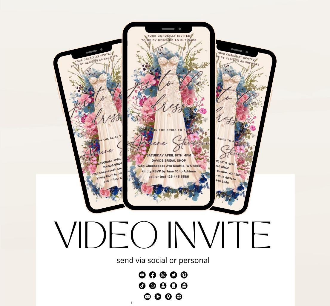 Wedding Dress Shopping mobile editable invitation, Video bridal party invite, Say yes to the dress Dress shopping invite-5