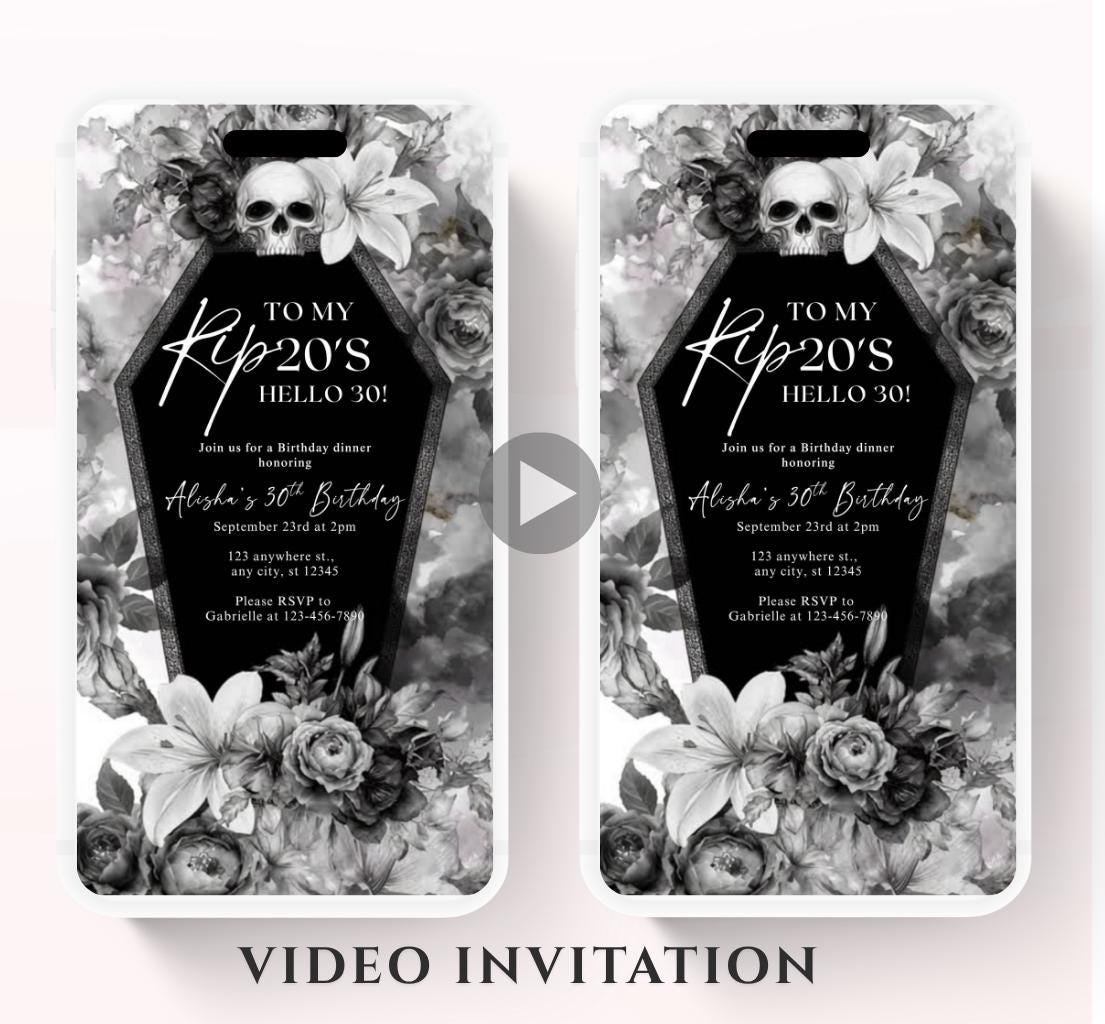 Animated 30th Evite Birthday for Adult Invite, Modern 30th Birthday Invite, Digital Animated Rip 20's Digital Halloween 30th Birthday-16