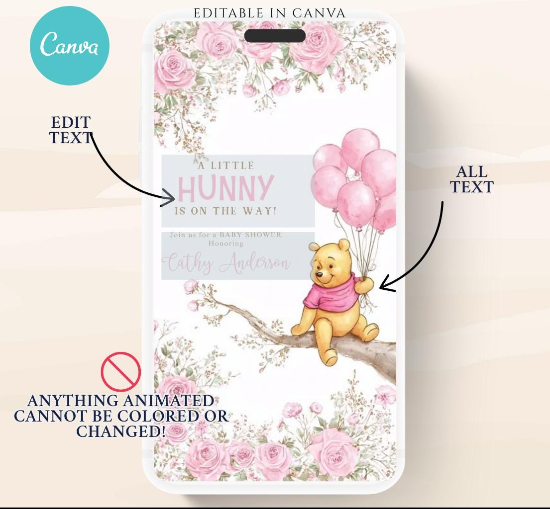 Pink Winnie shower Invitation, Winnie The Pooh Baby Shower Invitations, Winnie The Pooh Invitations Video invitation, Winnie baby shower-18