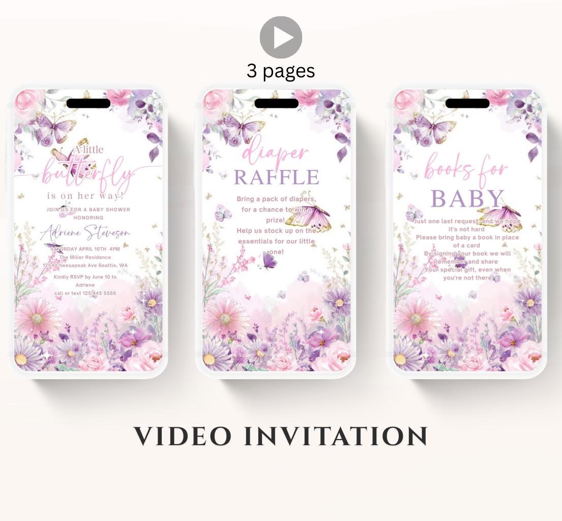 Butterfly Baby Shower Invitation animated, video Baby Shower Butterflies Invitation Enchanted Baby Shower invite Pink Butterflies-3