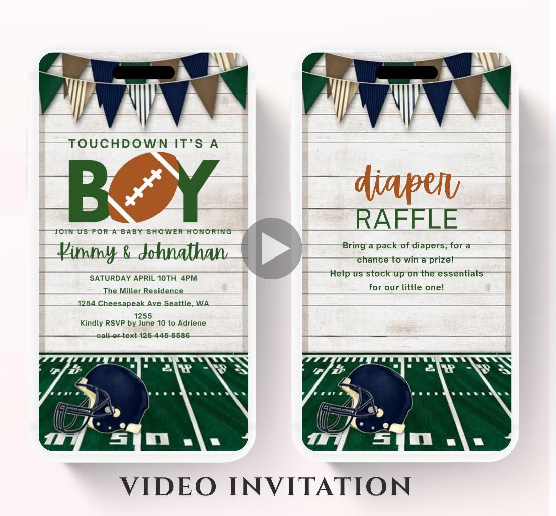 Animated Football Baby Shower Invitation Template, Tailgate, Oh Boy Football Baby Shower Invite, Touchdown Baby Shower, video invitation-2