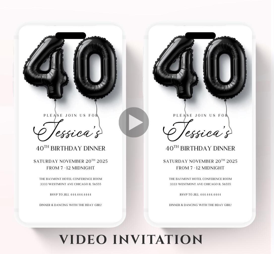 Animated 40th Evite Birthday for Adult Invite, Modern 40th Birthday Invite, Digital Animated Diamond Digital 40th Birthday-2