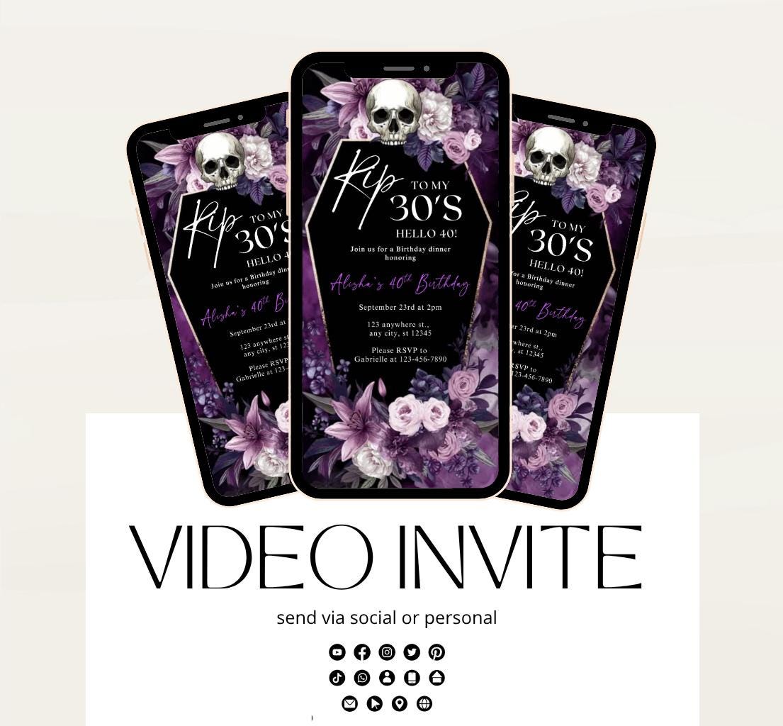 Animated 40th Evite Birthday for Adult Invite, Modern 40th Birthday Invite, Digital Animated Rip 30's Digital Halloween 40th Birthday-11