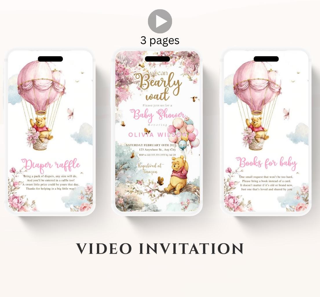 Winnie The Pooh Invitation, Winnie The Pooh Baby Shower Invitations, Winnie The Pooh Invitations Video invitation, Winnie baby shower-15