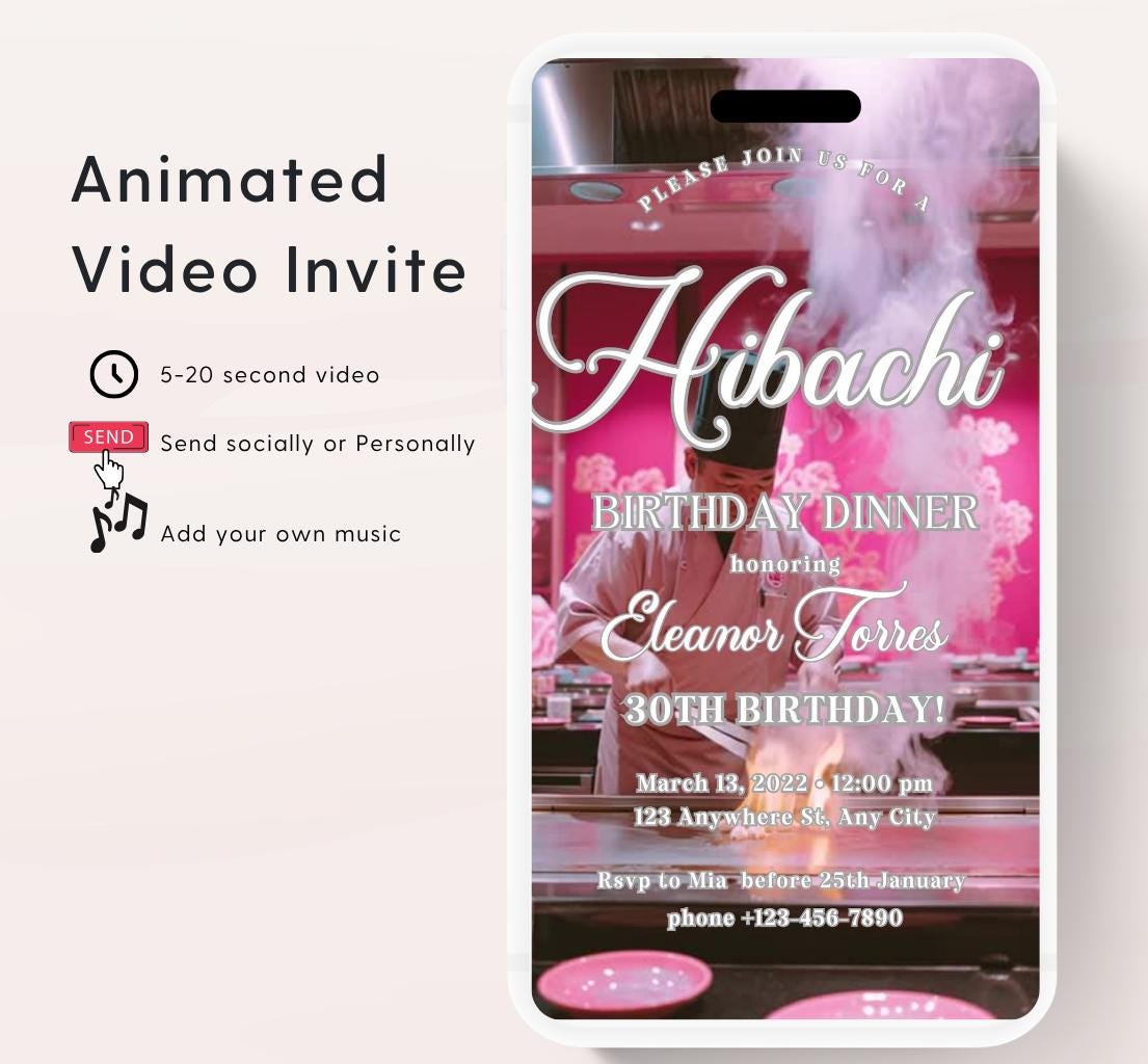 Hibachi Dinner Party Invite Template Invitation Birthday, Graduation, Retirement, Bachelor Celebration Hibachi Animated Invitation-4