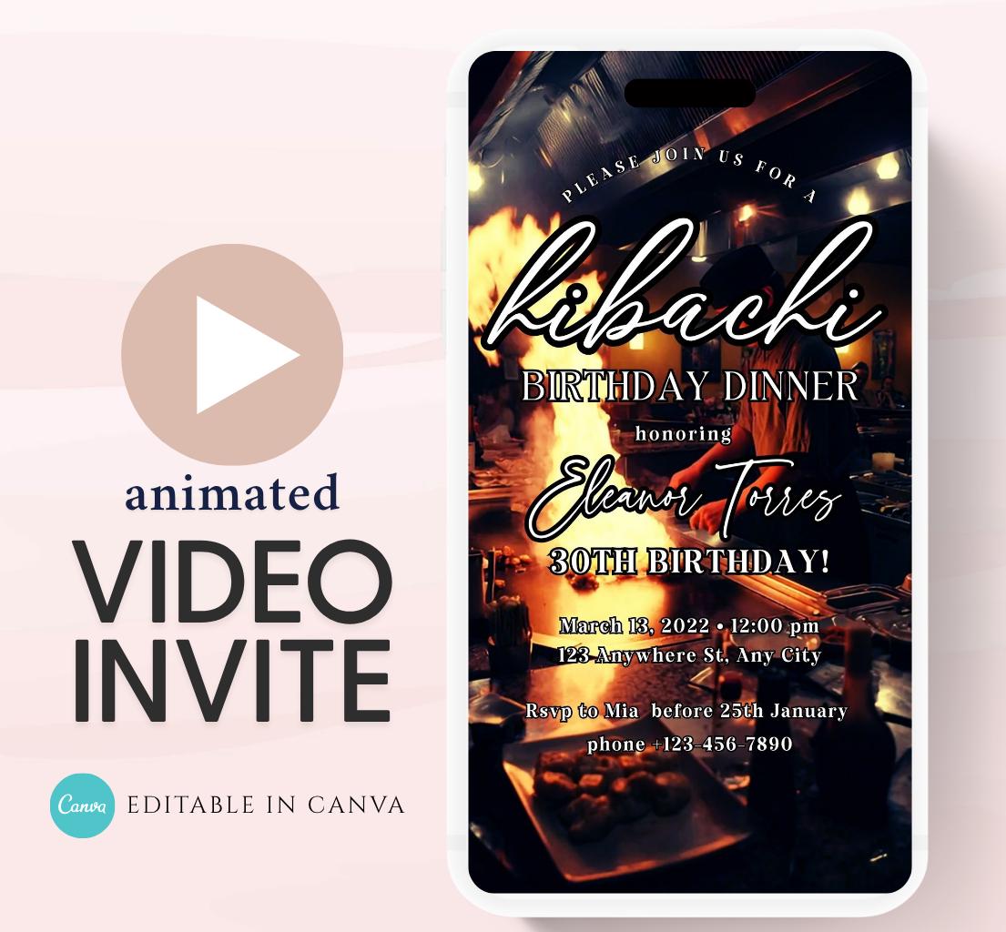 Hibachi Dinner Party Invite Template Invitation Birthday, Graduation, Retirement, Bachelor Celebration Hibachi Animated Invitation-1