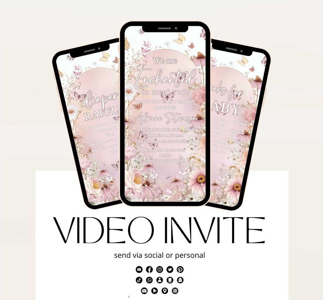Butterfly Baby Shower Invitation animated, video Baby Shower Butterfly Invitation Enchanted Baby Shower invite Pink Butterflies