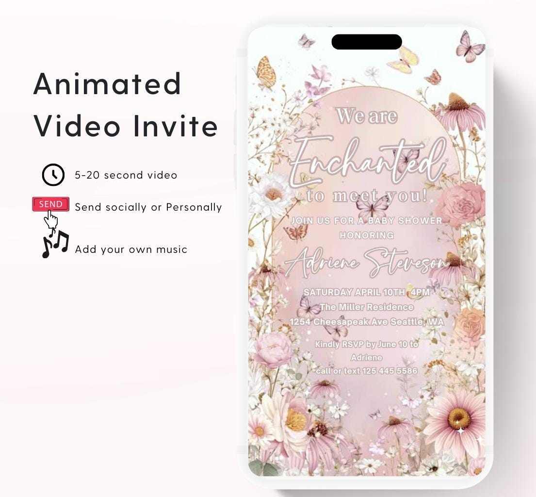 Butterfly Baby Shower Invitation animated, video Baby Shower Butterfly Invitation Enchanted Baby Shower invite Pink Butterflies