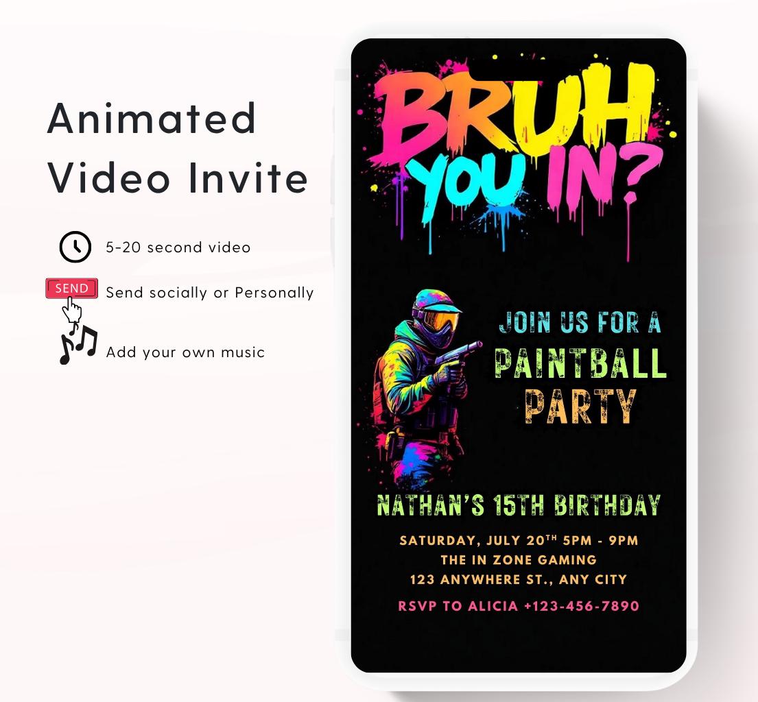 Bruh Paintball Birthday Invitation, Video Paintball Party Invitation, Boy Paintball Invite, Bruh You In Paintball Bruh Invitation-2