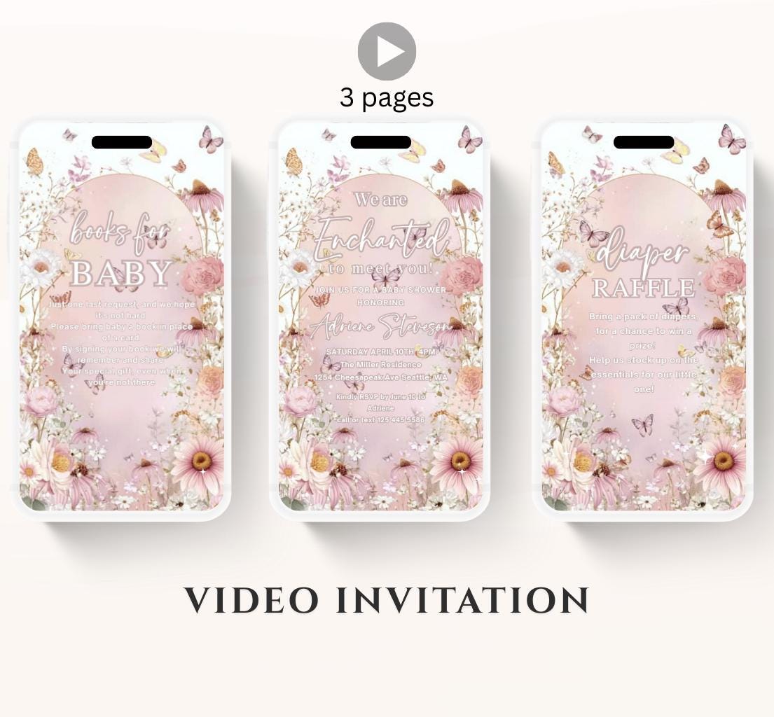 Butterfly Baby Shower Invitation animated, video Baby Shower Butterfly Invitation Enchanted Baby Shower invite Pink Butterflies