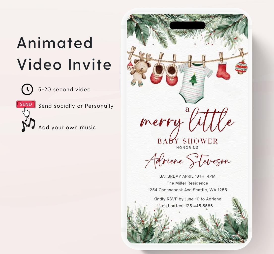 Winter Baby Shower Invitation Video, Merry Little Baby Shower Invite, Christmas baby shower invitation, winter baby invitation-7