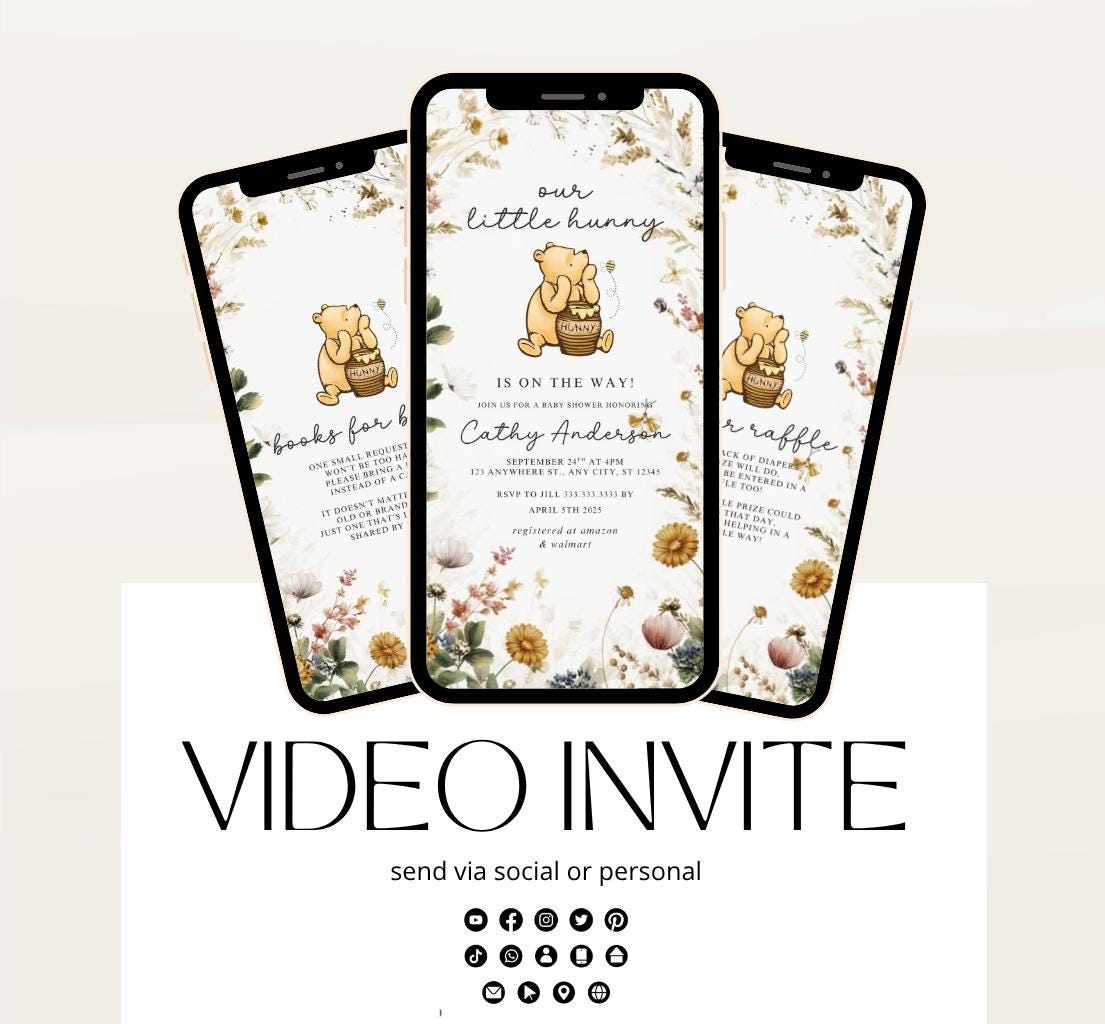 Winnie The Pooh Invitation, Winnie The Pooh Baby Shower Invitations, Winnie The Pooh Invitations Video invitation, Winnie baby shower-5