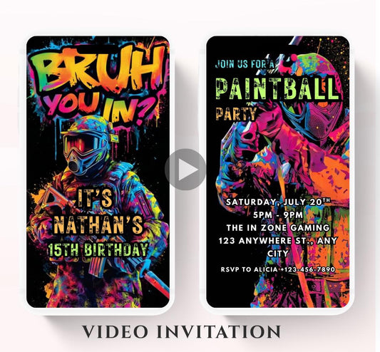 Bruh Paintball Birthday Invitation, Video Paintball Party Invitation, Boy Paintball Invite, Bruh You In Paintball Bruh Invitation-1