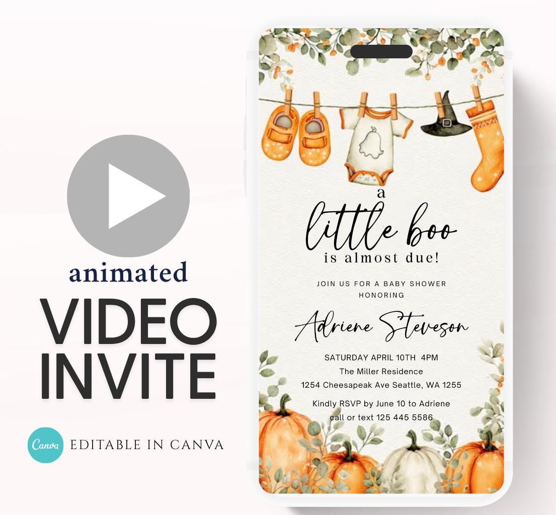 Video Little Boo Halloween Baby Shower Invitation, Gender Neutral Fall Invite, Spooky Ghost Baby Shower Invite Halloween boo invite-2