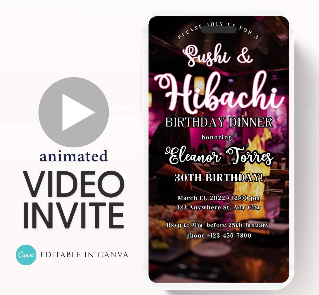 Hibachi Dinner Party Invite Template Invitation Birthday, Graduation, Retirement, Bachelor Celebration Hibachi Animated Invitation-3