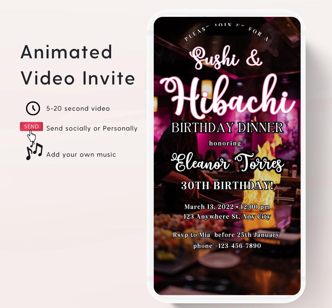 Hibachi Dinner Party Invite Template Invitation Birthday, Graduation, Retirement, Bachelor Celebration Hibachi Animated Invitation-3