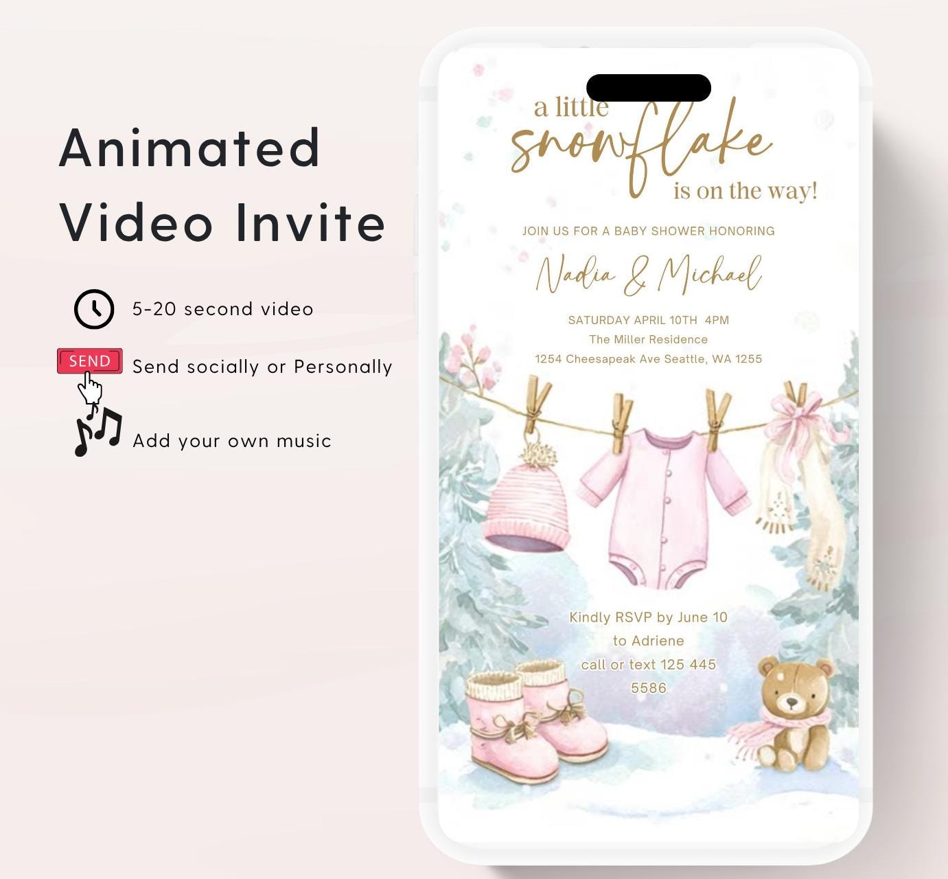Winter woodland baby shower invitation, Winter baby invitation, Little snowflake, Baby its cold outside, baby shower invitation- Animated 5