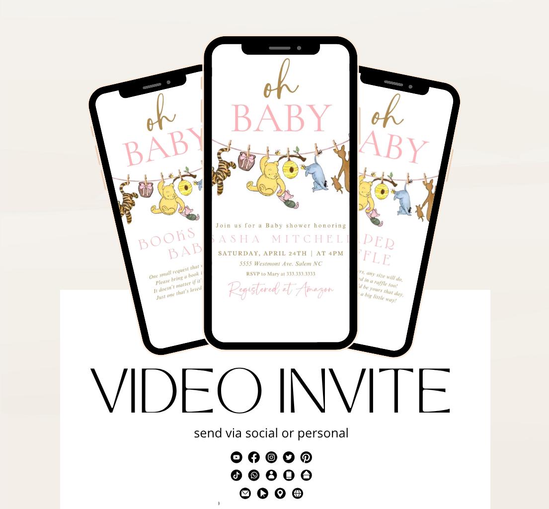 Winnie The Pooh Invitation, Winnie The Pooh Baby Shower Invitations, Winnie The Pooh Invitations Video invitation, Winnie baby shower-8